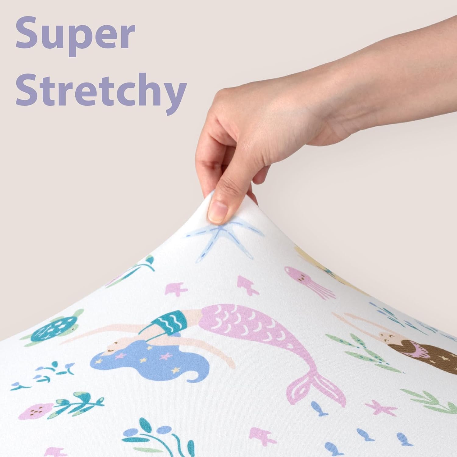 Baby Mini Crib Sheets Girl, Portable 38”x26” Pack and Play Sheets Fitted for Playard and Pack N Play Mattress, 3-Pack Soft Microfiber Purple Mermaid