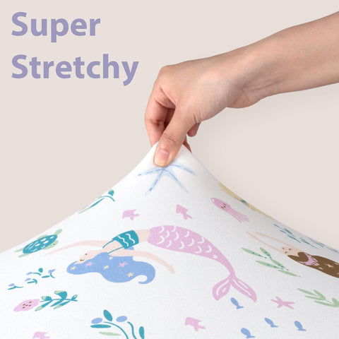 Baby Mini Crib Sheets Girl, Portable 38”x26” Pack and Play Sheets Fitted for Playard and Pack N Play Mattress, 3-Pack Soft Microfiber Purple Mermaid