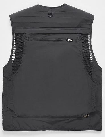 Flygo Men's Casual Lightweight Outdoor Fishing Work Safari Travel Photo Cargo Vest Jacket Multi Pockets
