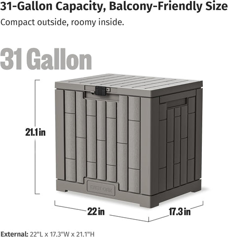 EAST OAK Outdoor Storage Box, 31 Gallon 2 Pack Deck Box Indoor and Outdoor Use, Waterproof Resin Storage Bin for Package Delivery, Patio Cushions, Gardening Tools, Lockable, UV Resistant, Grey