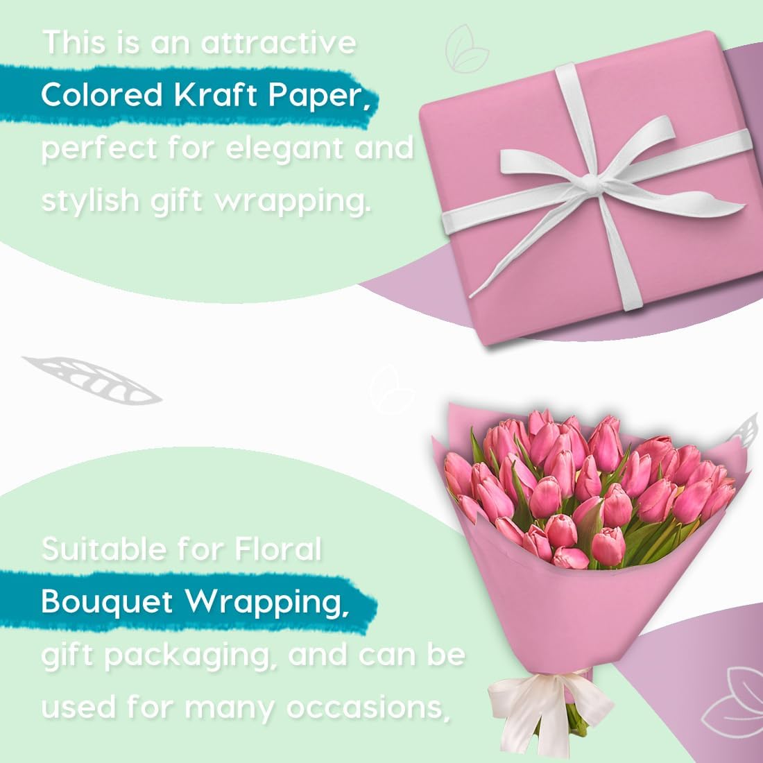 PerkHomy 24" x 1,440" (120') Light Pink Kraft Paper Roll for Craft Bulletin Board Paper Art Table Covering Crafting Gift Wrapping Bouquet Packing Parcel 80GSM 55LB (Light Pink, 24" x 120')