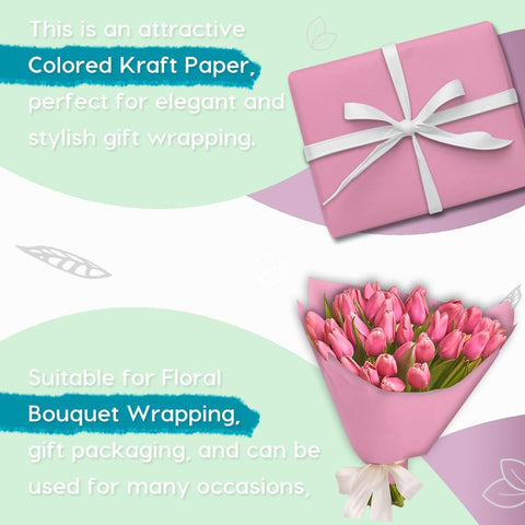PerkHomy 24" x 1,440" (120') Light Pink Kraft Paper Roll for Craft Bulletin Board Paper Art Table Covering Crafting Gift Wrapping Bouquet Packing Parcel 80GSM 55LB (Light Pink, 24" x 120')