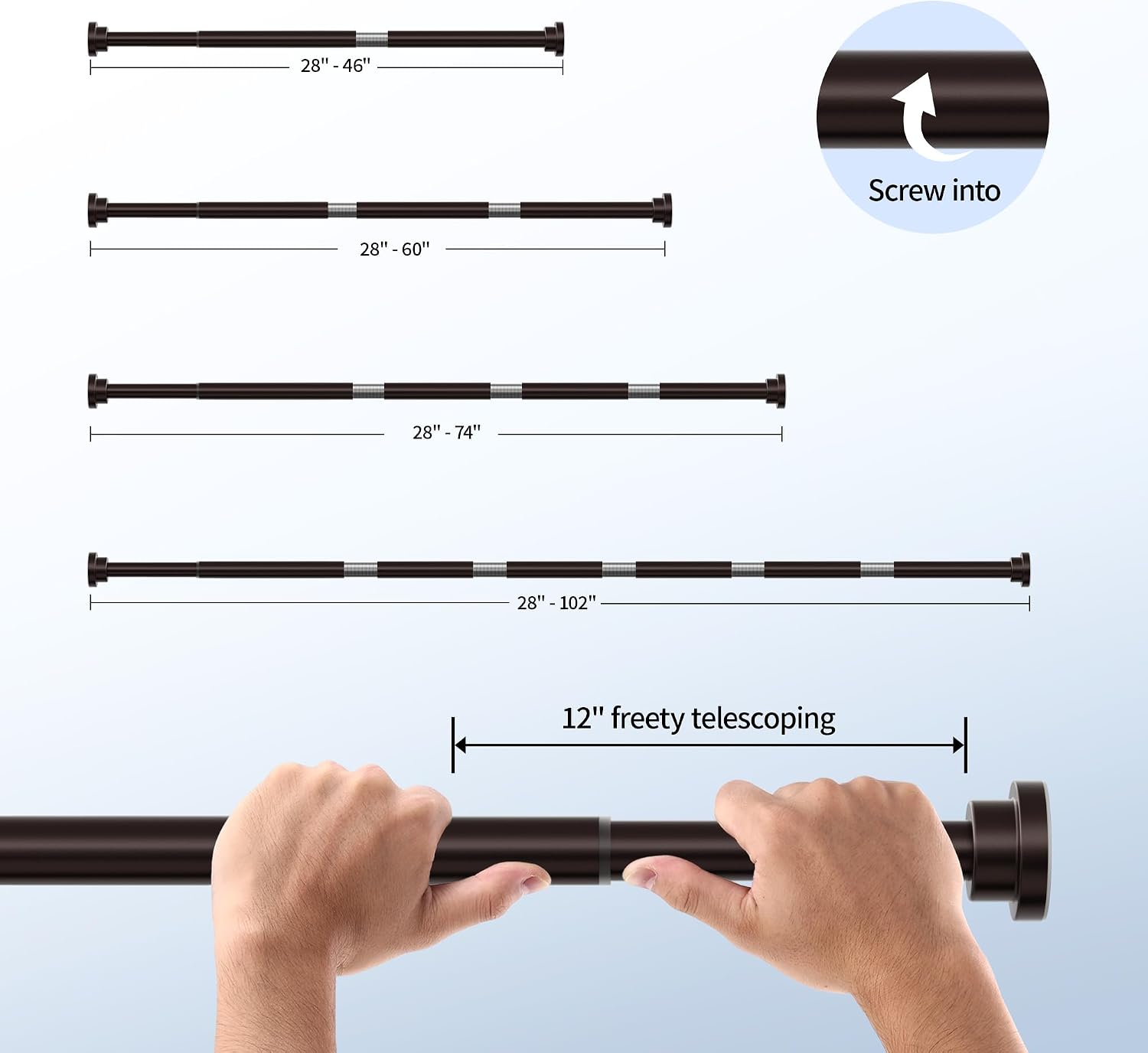Mcrbeay Shower Curtain Rod, 1" Diameter Heavy Duty Tension Shower Rod