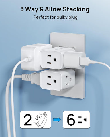 TROND Multi Plug Wall Outlet Extender 2 Pack, Small Outlet Splitter, White