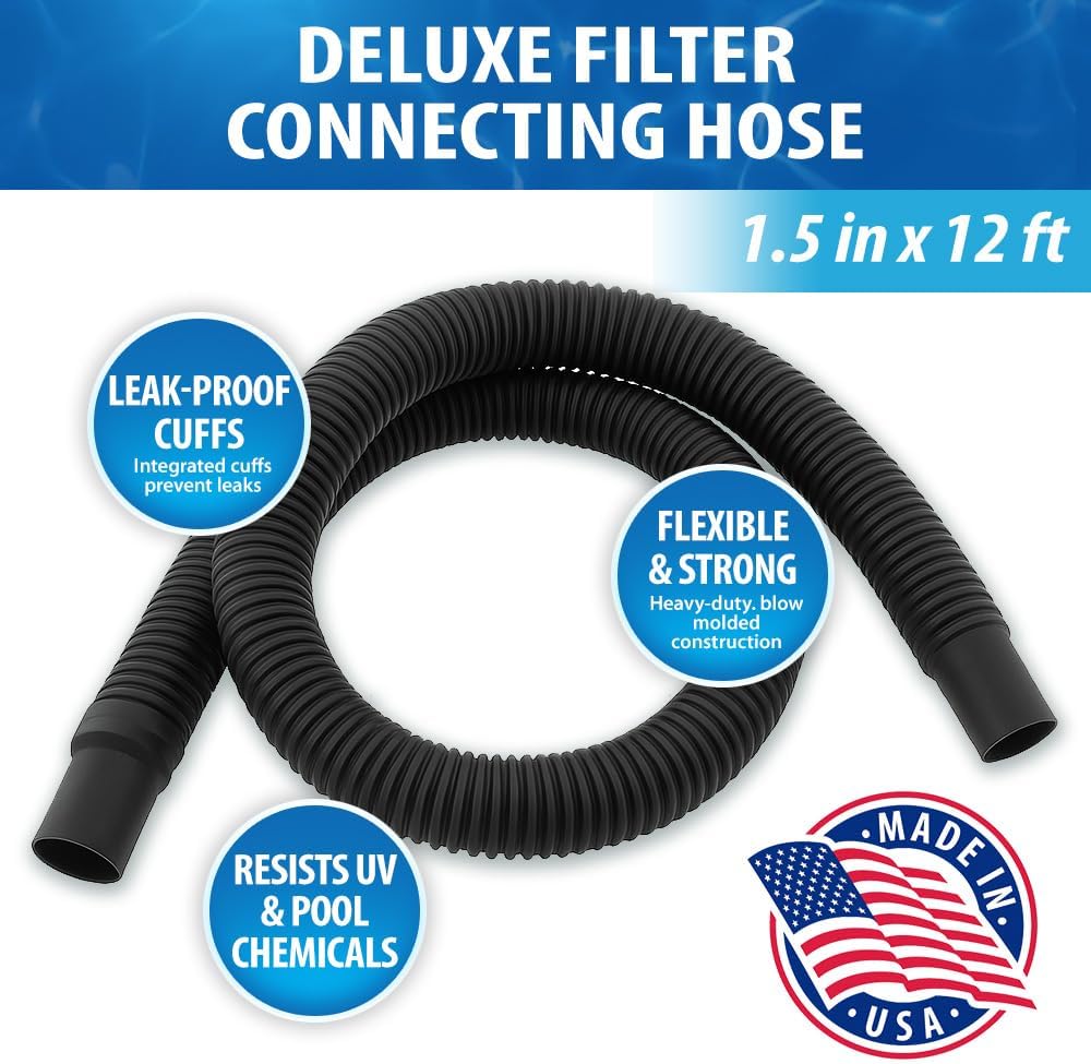 JED Pool Tools Premium Pump & Filter Hose, 1-1/2 in. x 12 ft, Black, Made in USA (60-345-12)