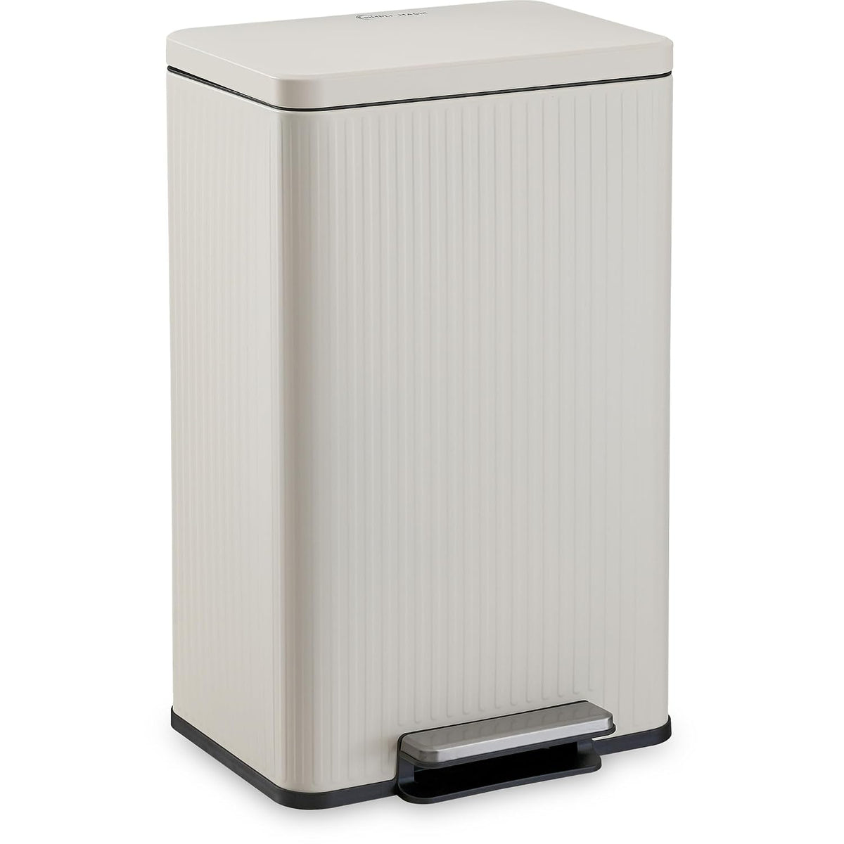 SIMPLI-MAGIC Fluted Kitchen Trash Can, 13 Gallon (50L), Soft-Close Lid, Hands-Free Foot Pedal, Removable Inner Bucket, Cream