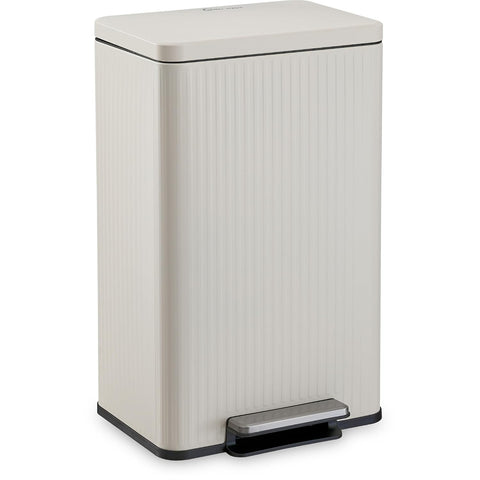 SIMPLI-MAGIC Fluted Kitchen Trash Can, 13 Gallon (50L), Soft-Close Lid, Hands-Free Foot Pedal, Removable Inner Bucket, Cream