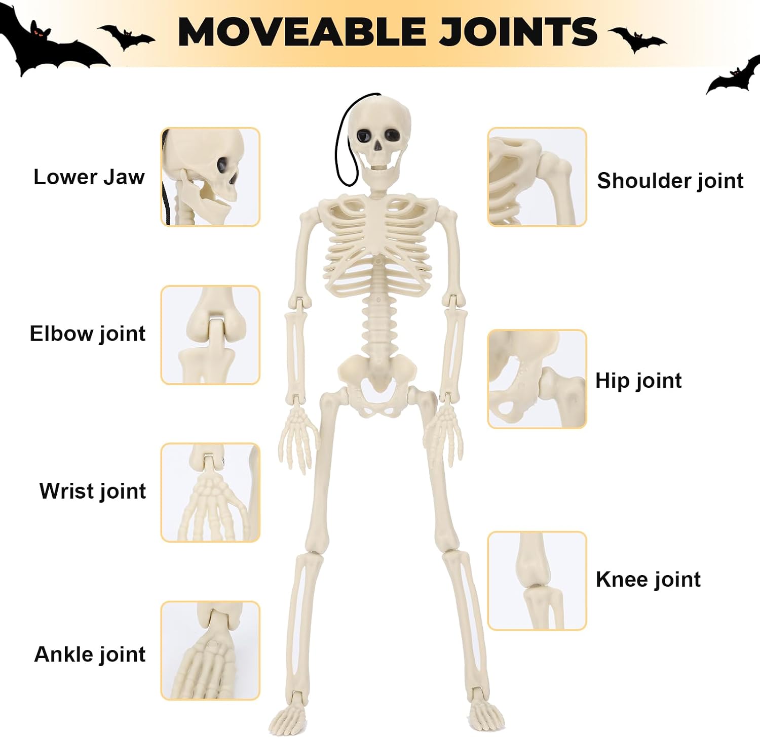 16" Halloween Skeleton Decorations with Posable Joints, 5Pcs