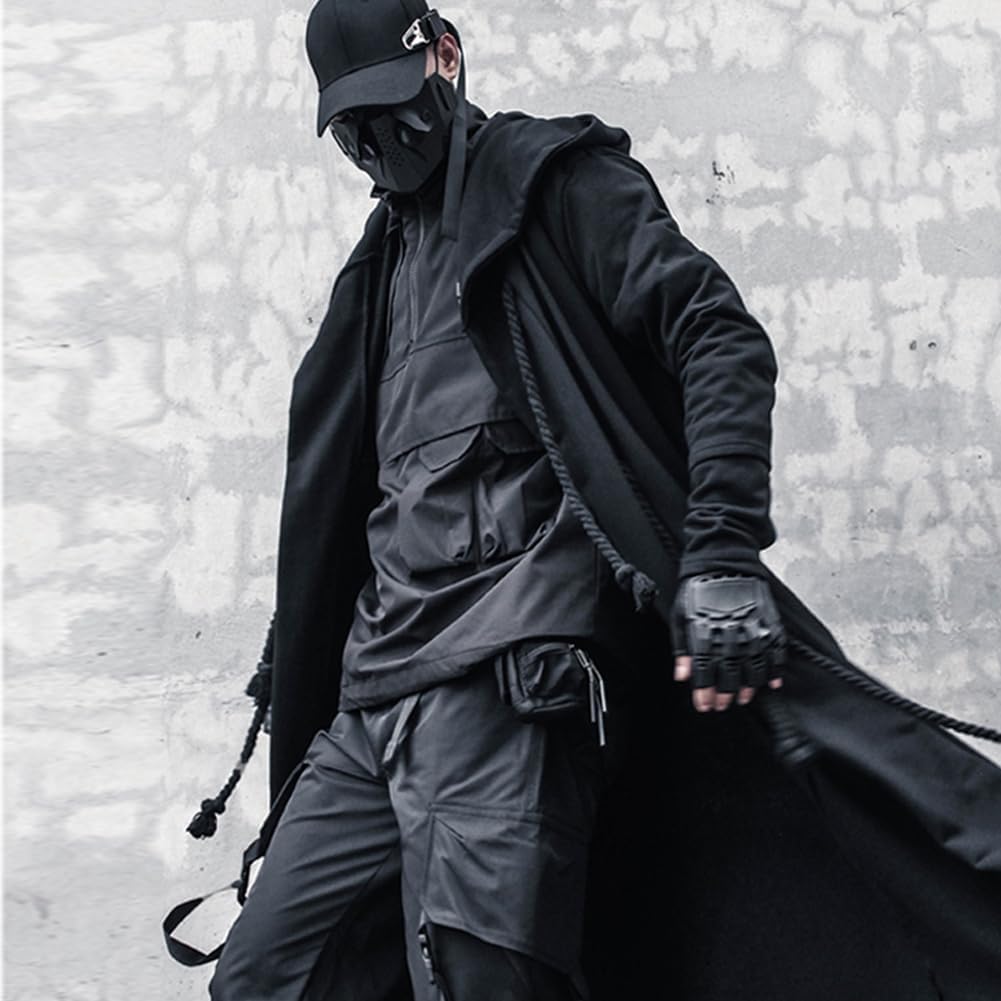 Gothic Cloak Long Hoodie Men Black Wizard Hoodies Streetwear Cardigan Hoodie Techwear Male