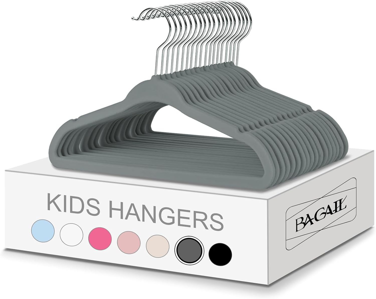 BAGAIL 50 Pack Kids Velvet Hangers 14 Inches Children's Clothes Hangers Non-Slip Baby Hangers for Infant/Toddler (Grey)