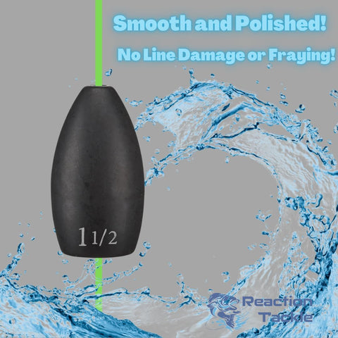 Reaction Tackle Tungsten Flipping Weights for Bass Fishing - Punch Sinkers for Heavy Cover - Size Stamped Texas and Carolina Rig Freshwater and Saltwater
