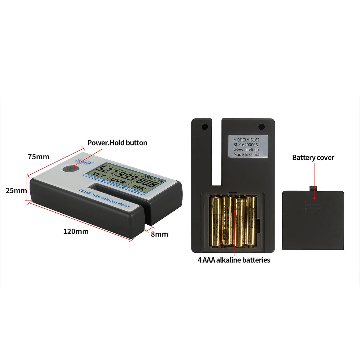RockRose Portable Car Window Tint Meter Professional VLT/UVR/IRR Measurement for Auto Side Windows & Tint Films Instant Calibration & Data Lock for Pro Tint Installer Linshang Spectrum IR 950nm LS162