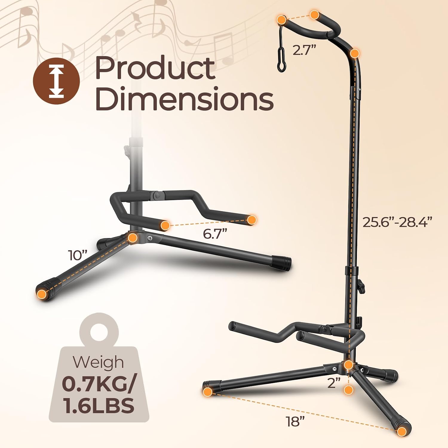 GLEAM Guitar Stand - Adjustable Fit Electric, Classical Guitars and Bass, Load Capacity 20LB, Accessories, Folding Type Black (CG-4)
