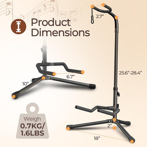 GLEAM Guitar Stand - Adjustable Fit Electric, Classical Guitars and Bass, Load Capacity 20LB, Accessories, Folding Type Black (CG-4)