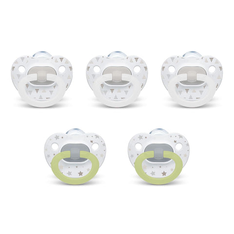 NUK First Choice Classic Orthodontic Baby Pacifier, 6-18 Months Baby Pacifier, Neutral, Baby Must Haves, 5-pack