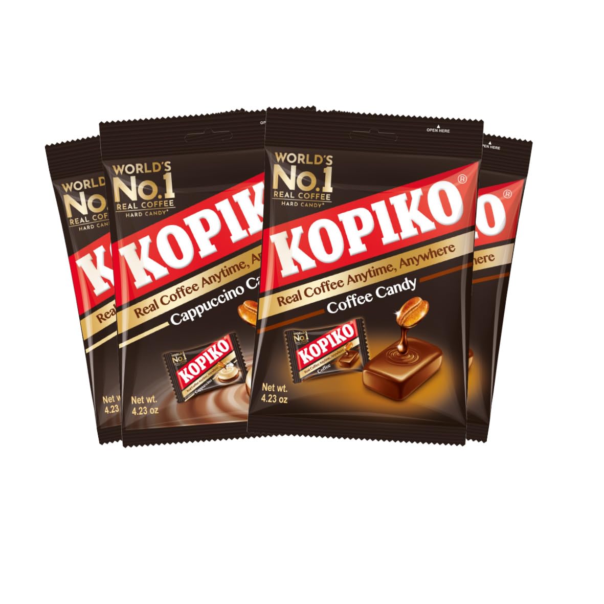 Kopiko Coffee & Cappuccino Candy – Bold-Tasty Hard Candy from Indonesia with Real Coffee Extract – A Satisfying Boost for On-the-Go Energy (4-Pack, 4.23oz Each)