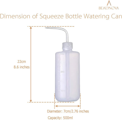 BEADNOVA Irrigation Bottle 500ml 17oz Indoor Plant Watering Can Water Squirt Bottle Plastic Rinse Bottle for Eyelash Extensions Eye Wash Tattoo Lab (1pc)