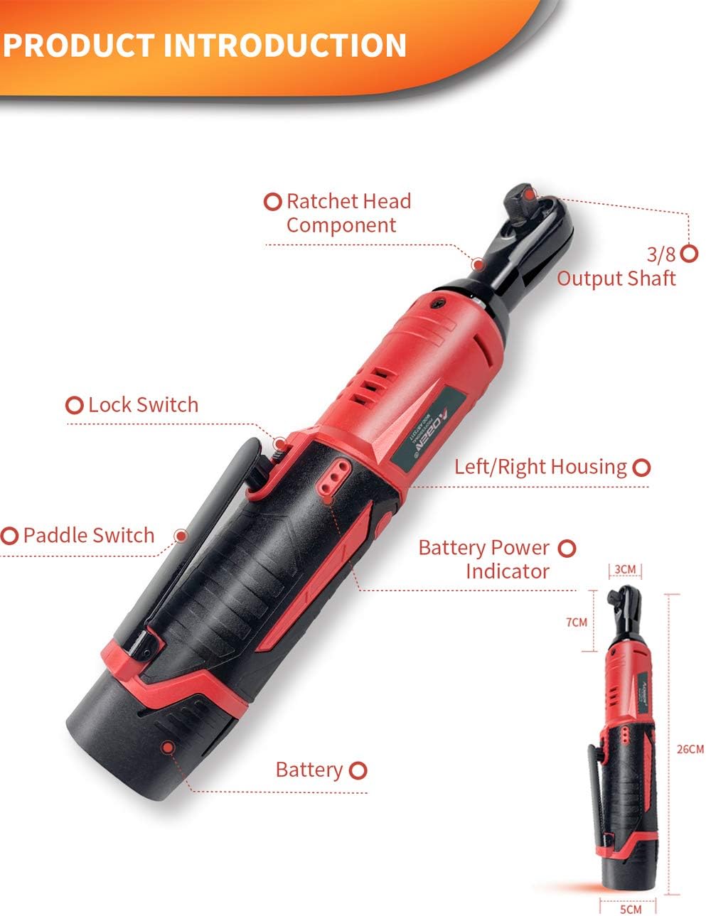 AOBEN Cordless Electric Ratchet Wrench Set, 3/8" 12V Power Ratchet Tool Kit With 2 Packs 2000mAh Lithium-Ion Battery And Charger