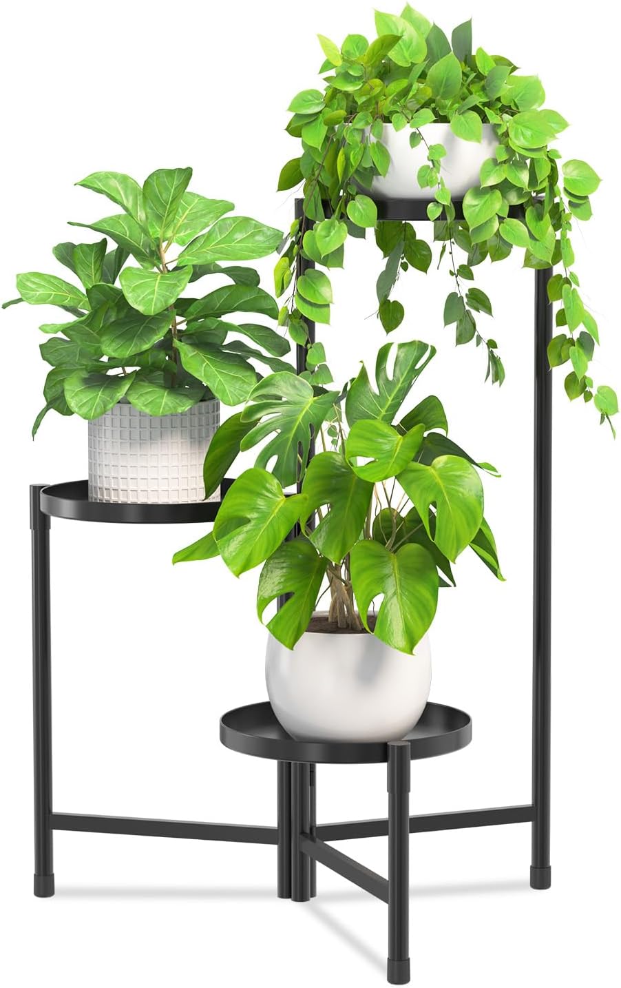 iDavosic.ly 3 Tier Large Plant Stand Indoor Outdoor, 10 In Wide Tray, Black