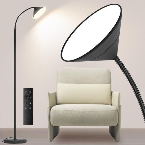 Dimmable LED Floor Lamp, Super Bright Reading Lamps Floor Standing lamp with Remote & Touch Control, Stepless Dimming & 2700K-6500K Color Temperature, for Living Room Bedroom Office, Matte Black