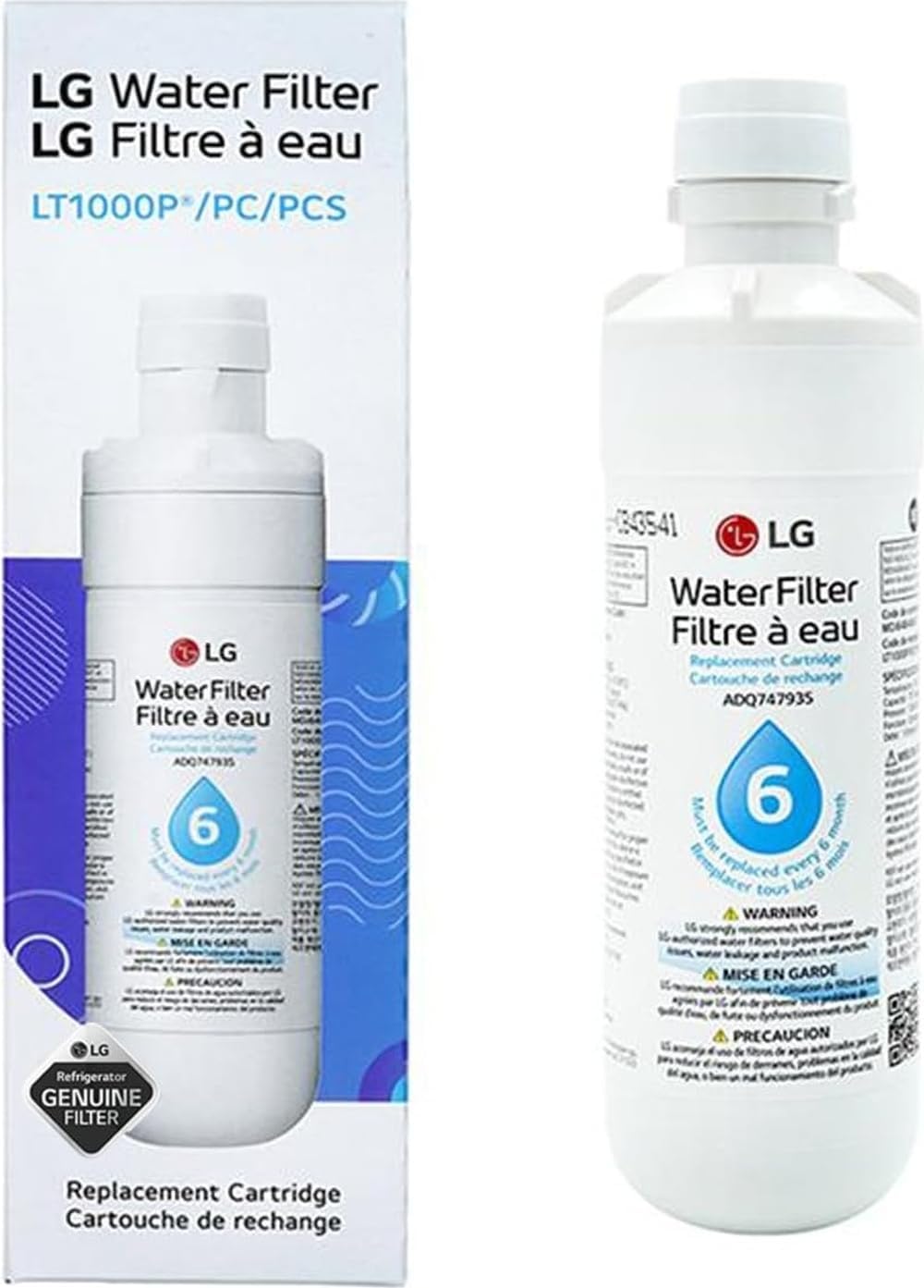 LG LT1000P - 6 Month / 200 Gallon Capacity Replacement Refrigerator Water Filter (NSF42, NSF53, and NSF401) ADQ74793501, ADQ75795105, AGF80300704, or AGF80300705 White
