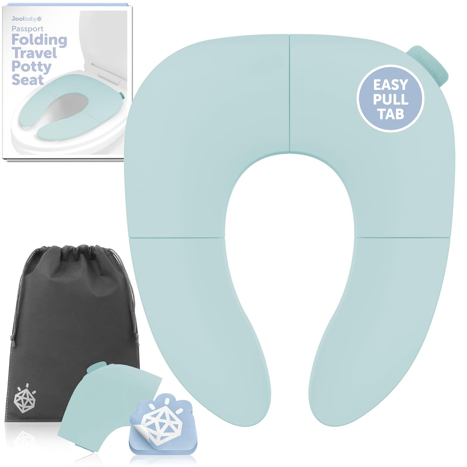 Jool Baby Folding Travel Potty Training Seat – Easy-Remove Pull Tab (Aqua)