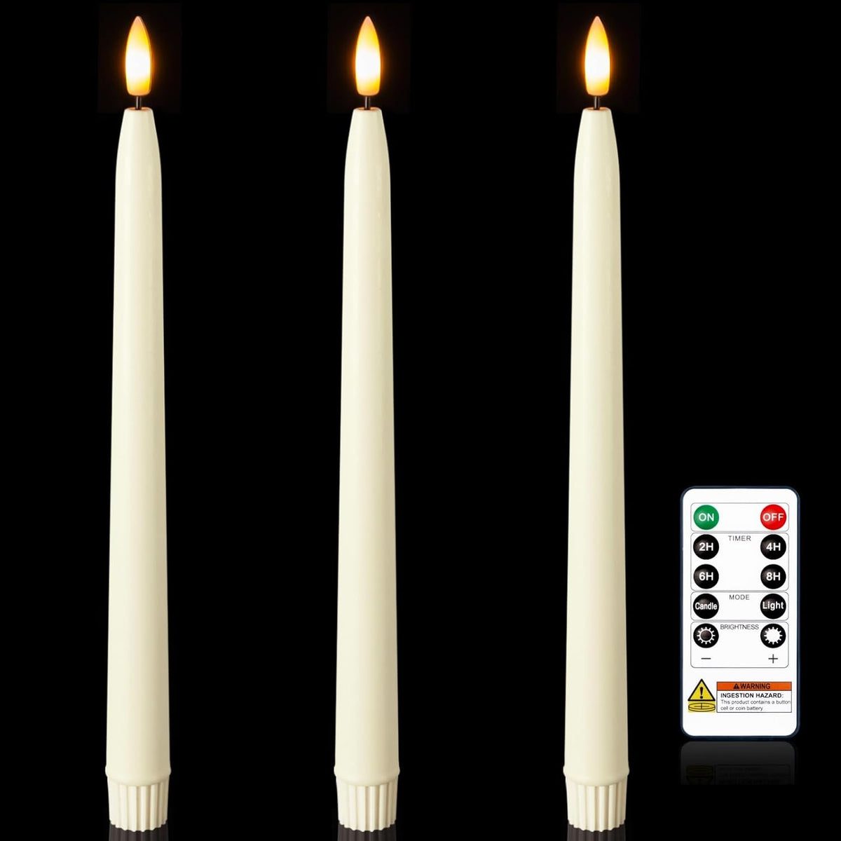 Homemory 11 inches Waxy Flameless Taper Candles with Remote Timer Dimmer, 3 Pcs Battery Operated Taper Candles with Flickering Flame, Ivory LED Candlesticks for Wedding, Christmas Indoor Decoration