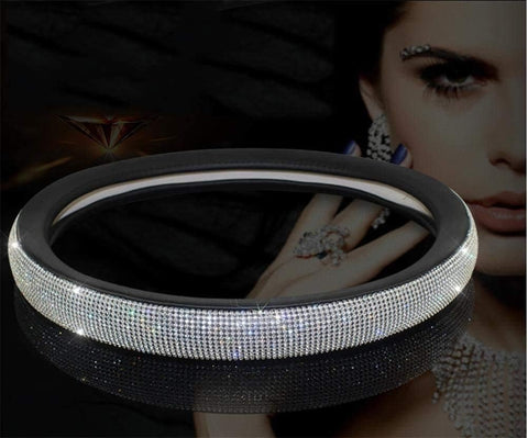 New Diamond Leather Steering Wheel Cover with Bling Crystal Rhinestones