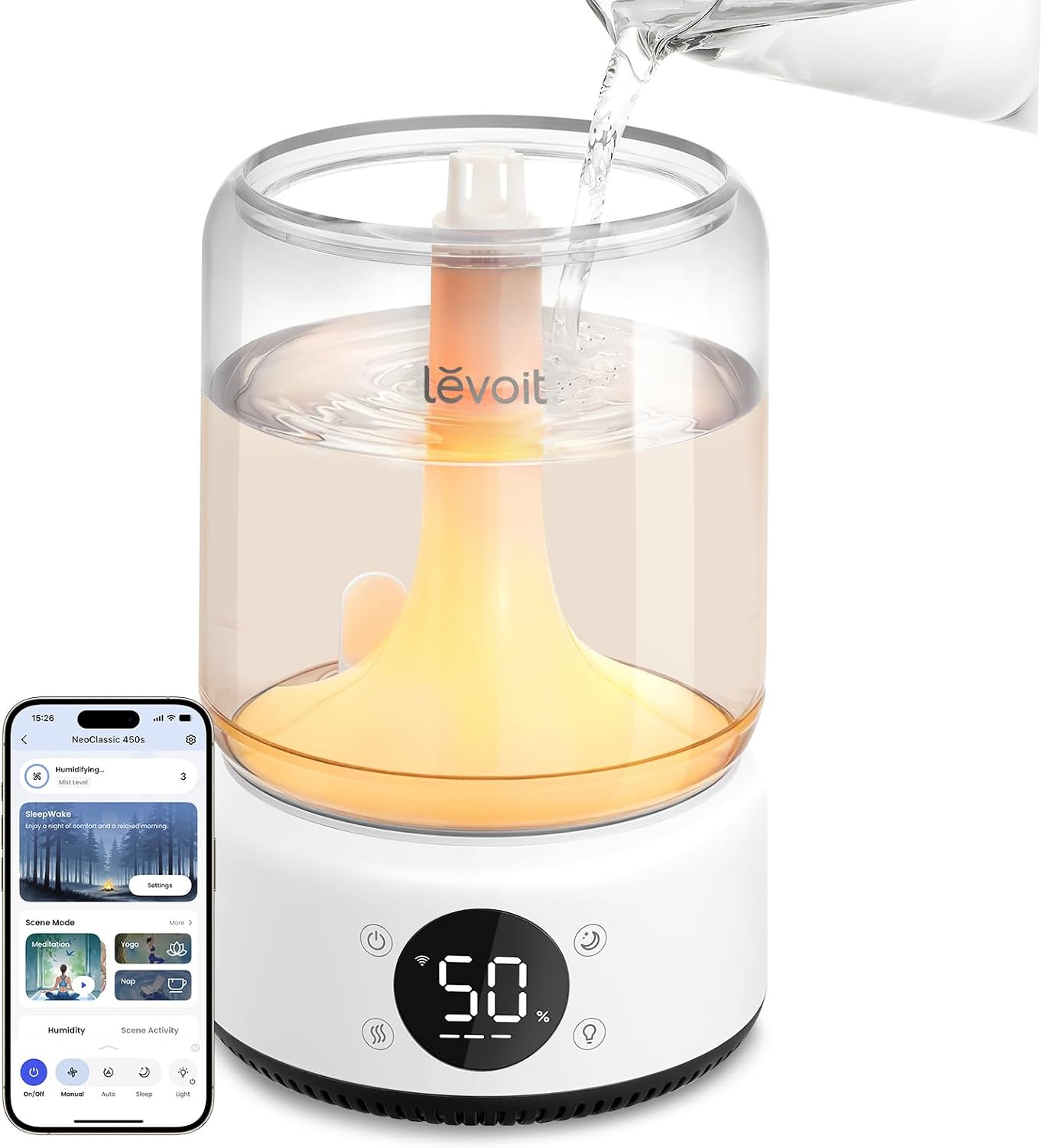 LEVOIT Smart Humidifier for Bedroom, 4.2L Top Fill Cool Mist for Large Room