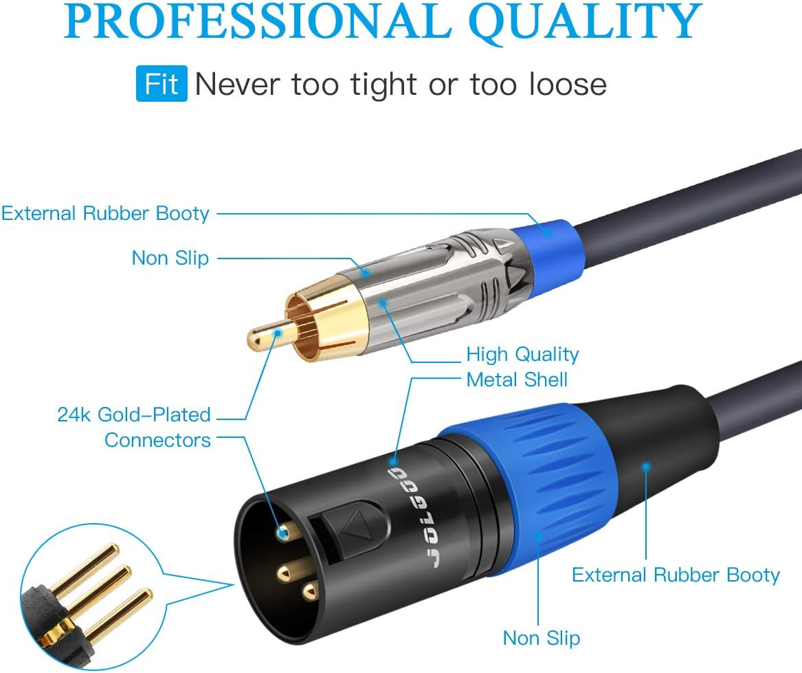 JOLGOO RCA to XLR Cable - Dual RCA/XLR Male HiFi Audio Cable, 10 Feet, 4N OFC Wire, for Amplifier, Mixer, Microphone