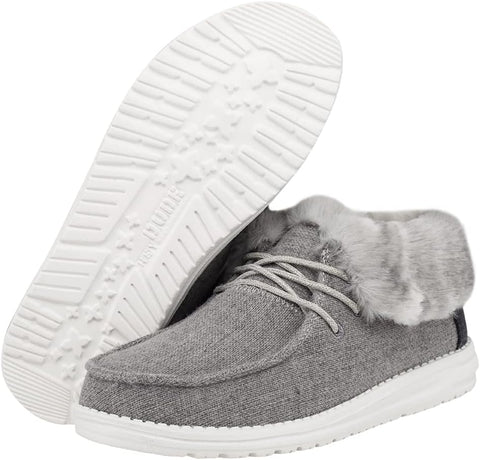 HEYDUDE Women's Britt Lace Up Ankle Boot | Faux Fur Collar