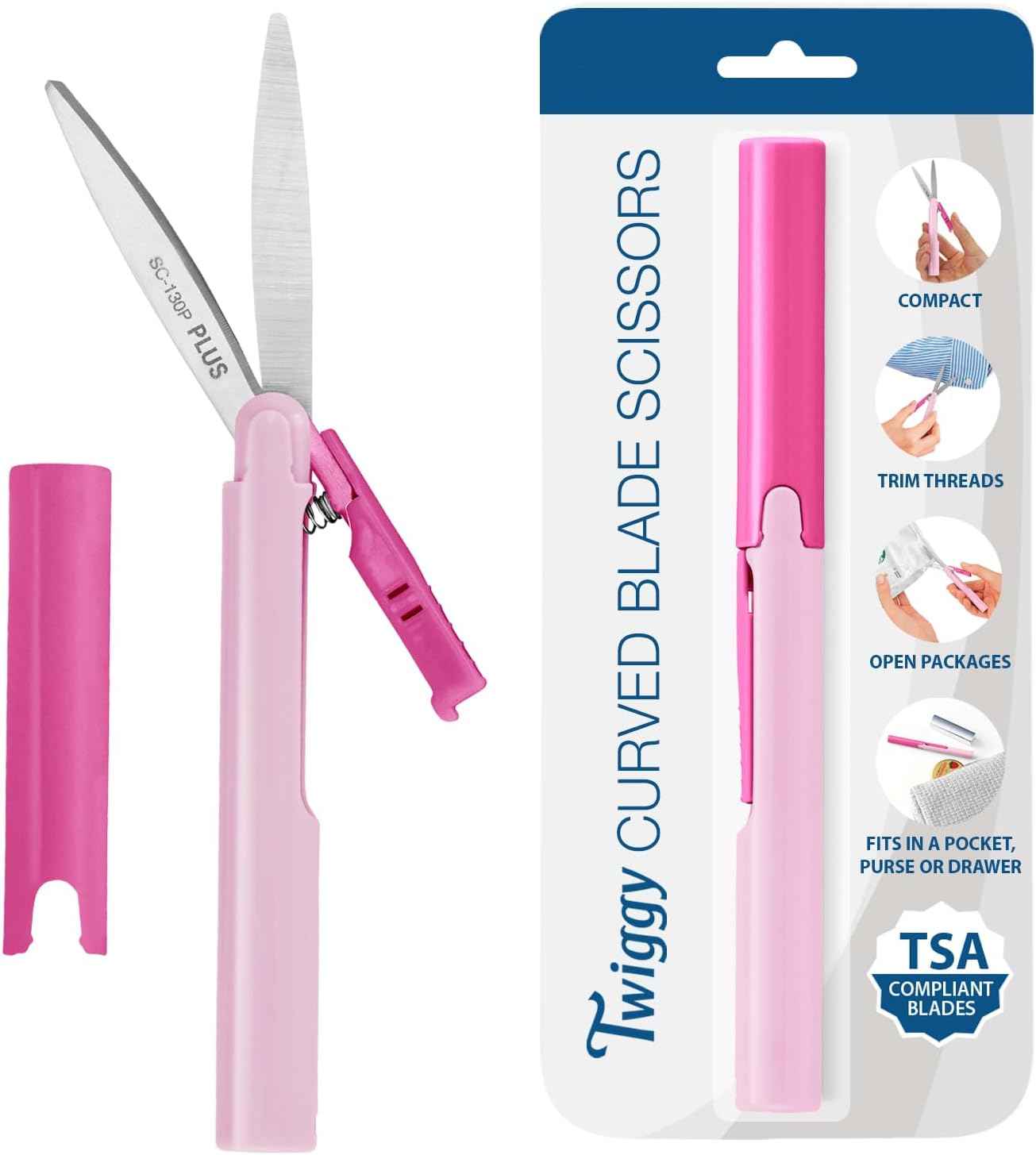 Plus Pen Style Compact Twiggy Scissors with Cover, 3-Pack Blue