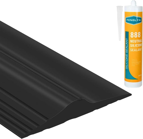 ToLanbbt 12Ft/3.7M Universal Garage Door Rubber Threshold Strip with 300ml Black Adhesive/Sealant, Weatherproof Seal Strip DIY Weather Stripping Replacement (Black)