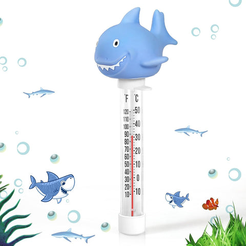Pool Thermometer Floating, Water Temperature Thermometer with String, Large Size Easy Read & Shatter Resistant Pool Accessories for Outdoor & Indoor Swimming Pool, Spa,Ice Bath and Hot Tub (Shark)