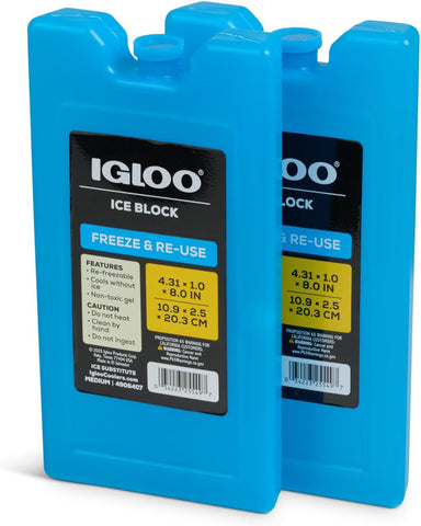 Igloo Medium Maxcold 2 Pack Ice Block, Reusable Ice Packs for Coolers, Freezer Pack, Cold Packs for Coolers, Long Lasting Ice Blocks