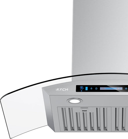 IKTCH 36 inch Wall Mount Range Hood Tempered Glass 900-CFM, Ducted Kitchen Vent Hood Stainless Steel, with 4 Speed Gesture, Touch & Remote Control