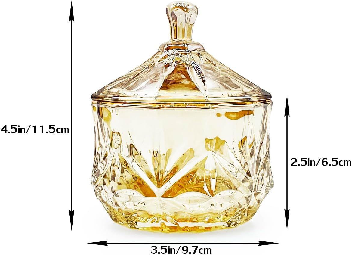 8oz Glass Candy Jar with Lid,Small Crystal Fall Candy Dish,Apothecary Jar for Cotton Balls Q Tips Small Accessories Office Bathroom Dining Room Organizer (Amber)