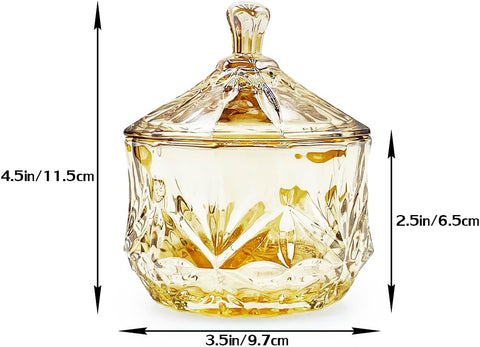 8oz Glass Candy Jar with Lid,Small Crystal Fall Candy Dish,Apothecary Jar for Cotton Balls Q Tips Small Accessories Office Bathroom Dining Room Organizer (Amber)
