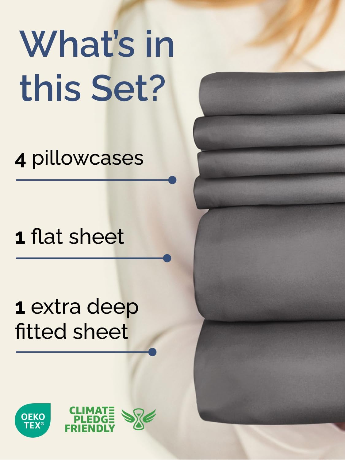 Extra Deep Queen Sheet Set - 6 Piece Breathable and Cooling Sheets - Grey