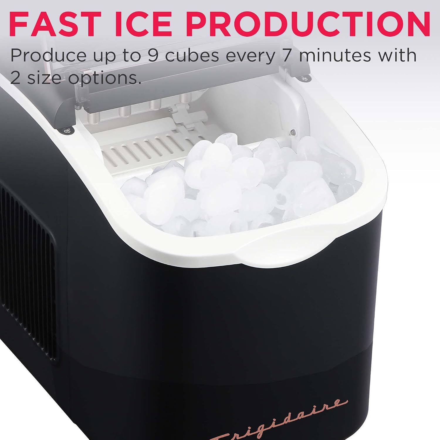 FRIGIDAIRE Retro Compact Ice Maker Machine, Bullet Ice, 26 lb per Day (BlackRoseGold)