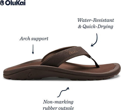 OluKai Ohana Men's Sandals, Water Resistant Flip Flops with Arch Support