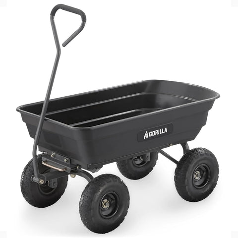 Gorilla Carts Poly Dump Cart, 600 lb. Capacity, 4 Cu ft, Quick Release Dump