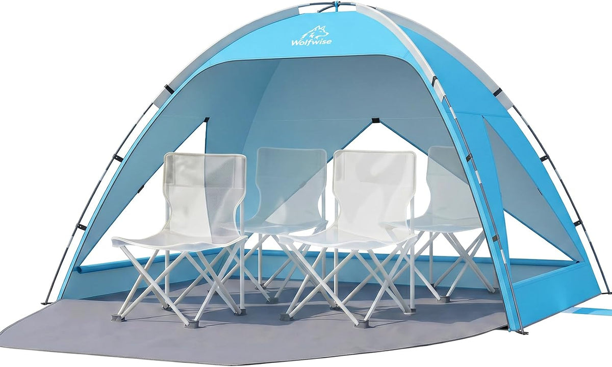 Wolfwise Beach Tent Sun Shelter Portable, Large 3-4 Person Sunshade Cabana