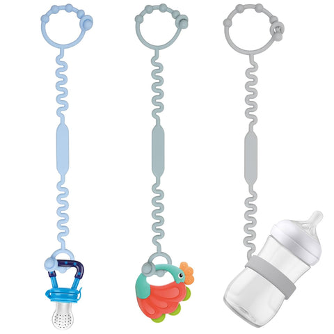 Toy Straps, Pacifier Holder Clip with Self-Adjusting Bayonet, Pure Silicone Material Without BPA; Can Be Used for Teethers, Feeding Bottles, Toys, High Chairs(Blue-3ps)