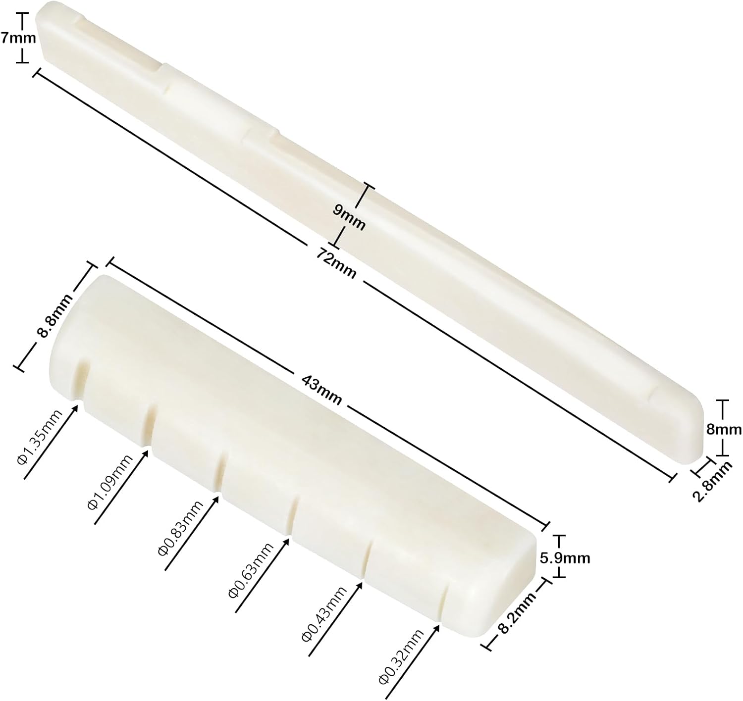 Blisstime 6 String Acoustic Guitar Bone Bridge Saddle and Nut Made of Real Bone for Acoustic Folk Guitar