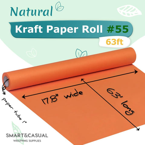 SMART&CASUAL 17.8" x 760" (63') OrangeRed Kraft Craft Paper Roll for Gift Wrapping Bulletin Board Bouquet Flower Art Packing Parcel Table Covering 80GSM 55LB (OrangeRed, 17.8" x 63')