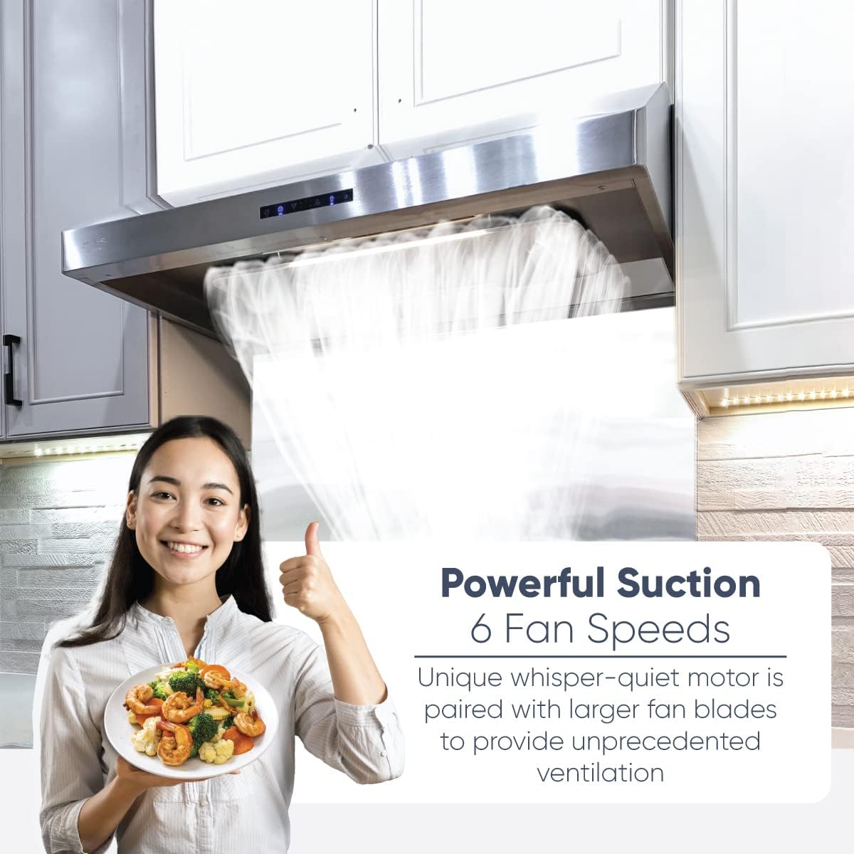 Pacific Trusteam 30" Under Cabinet Hood, Auto Steam Cleaning, 900+ CFM Powerful Vent, Ultra Quiet Performance Hood, Stainless Steel Color, 2 Dual-Level LED Light Strips, High-Tech Touch Control (30'')