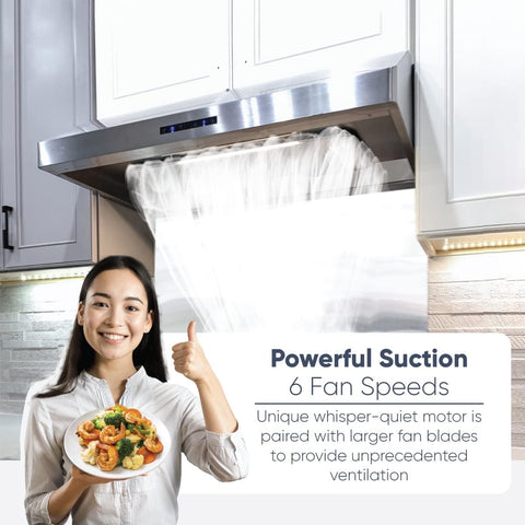 Pacific Trusteam 30" Under Cabinet Hood, Auto Steam Cleaning, 900+ CFM Powerful Vent, Ultra Quiet Performance Hood, Stainless Steel Color, 2 Dual-Level LED Light Strips, High-Tech Touch Control (30'')