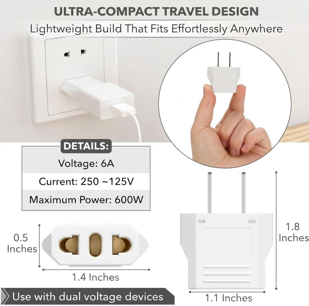 Bates- European to US Plug Adapter, 3 Pack EU to US Adapters