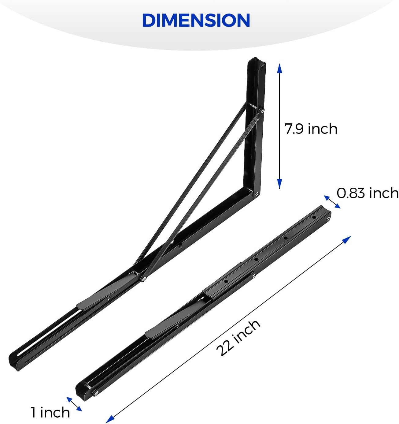 Ravinte Matte Black Folding Shelf Brackets, 22 Inch, 4 Pack